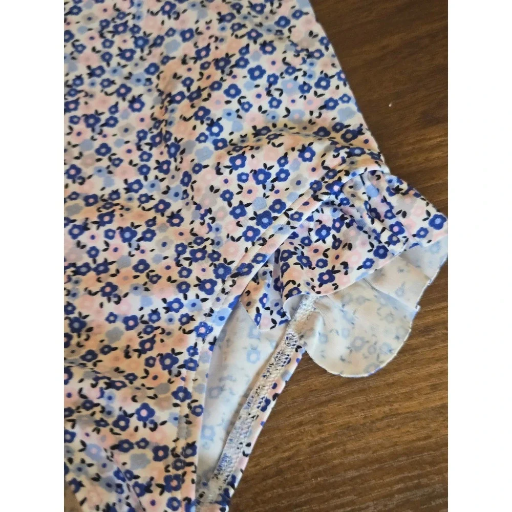 M&S Kids Blue‎ Floral Ditsy Ruffle One Piece Swimsuit Age 1.5-2 Years